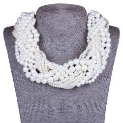 Multilayer elegant white pearl choker necklace